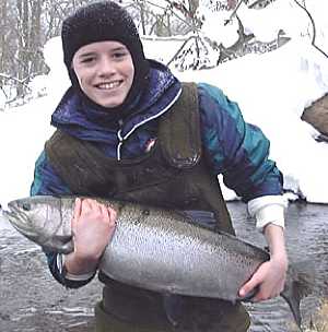 Salmon River Fishing Testimonials from Thomas's 16lb. Steelhead caught off the guide drift boat in Pulaski NY.