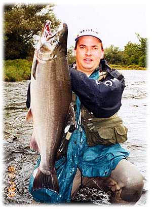 Jeff P. with a line class record 22 lb. Coho Salmon. There is no Ho like a Coho! ;)