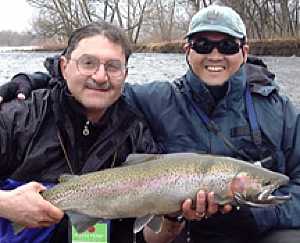 Larry and Don with a high-voltage steelhead. Subscribe to my Salmon River Newsletter. Includes: Current Fishing Conditions, Local News, Articles, Videos, Tips and More.