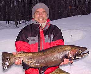 Mickey lands a nice Winter Salmon River Steelhead.