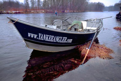 The Yankee Angler drift boat on the Salmon River Pulaski NY. The Yankee Angler steelhead fishing guide drift boat on the Salmon River Pulaski NY.