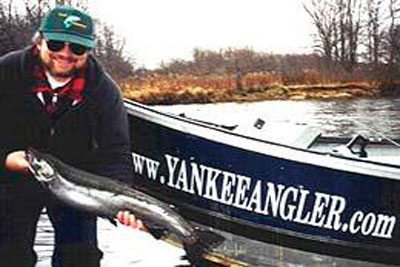 Fall Steelhead fishing on the Salmon River in Pulaski NY. Kens nice Steelhead off the guide drift boat.