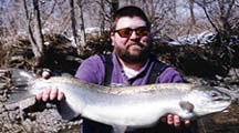 Pulaski NY Winter Steelhead fishing. Dave hooked an even combination of fresh and older Steelhead off the Salmon River drift boat today.