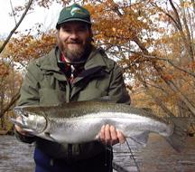Fall Steelhead fishing Salmon River Pulaski NY. Ken with a nice steelhead.
