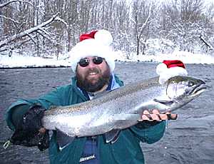 Salmon River Pulaski NY drift boat guide fishing for Steelhead and Salmon with Dave catching a Great Steelhead during the Holiday's.