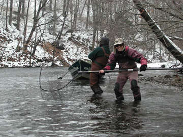 Fish On off the Salmon River drift boat in Pulaski NY. Steelhead Fish On off the Salmon River guides drift boat in Pulaski NY.