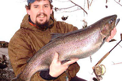 Salmon River Fly Fishing guide Pulaski NY for Steelhead - Salmon with Bills Galvanic Steelhead off the drift boat.